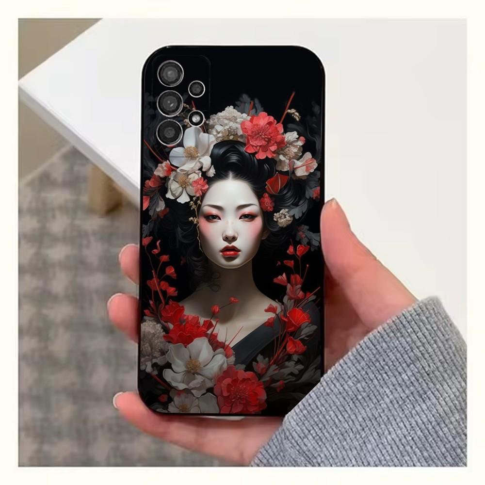 Japanese Geisha W-Woman Phone Case For Samsung S25,S24,S23,S22,S20,S21,S10,Ultra,Plus,Lite,FE,Soft Silicone Black Cover