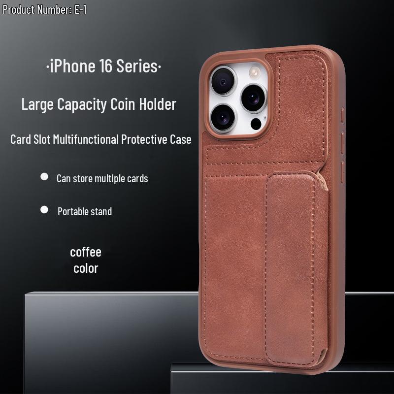 iPhone 17 Pro Max Ultra-thin Leather Case with Card Holder & Stand
