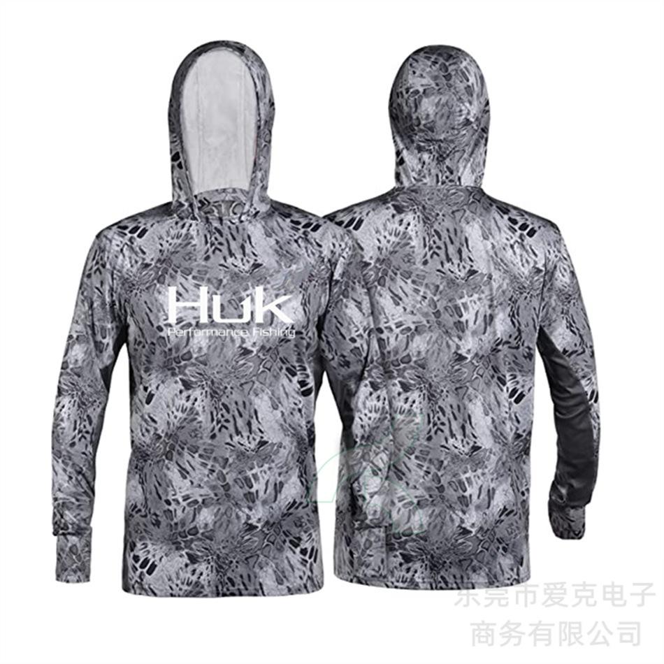 HUK fishing suit men's hoodie summer sun protection long sleeve fishing top with mask outdoor sports fishing shirt