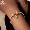 BISAER 925 Silver Lucky Koi Cat Pawprint Charm Bead Weaved Bag Pendant Plated Gold Fit Women DIY Bracelet Fine Jewelry