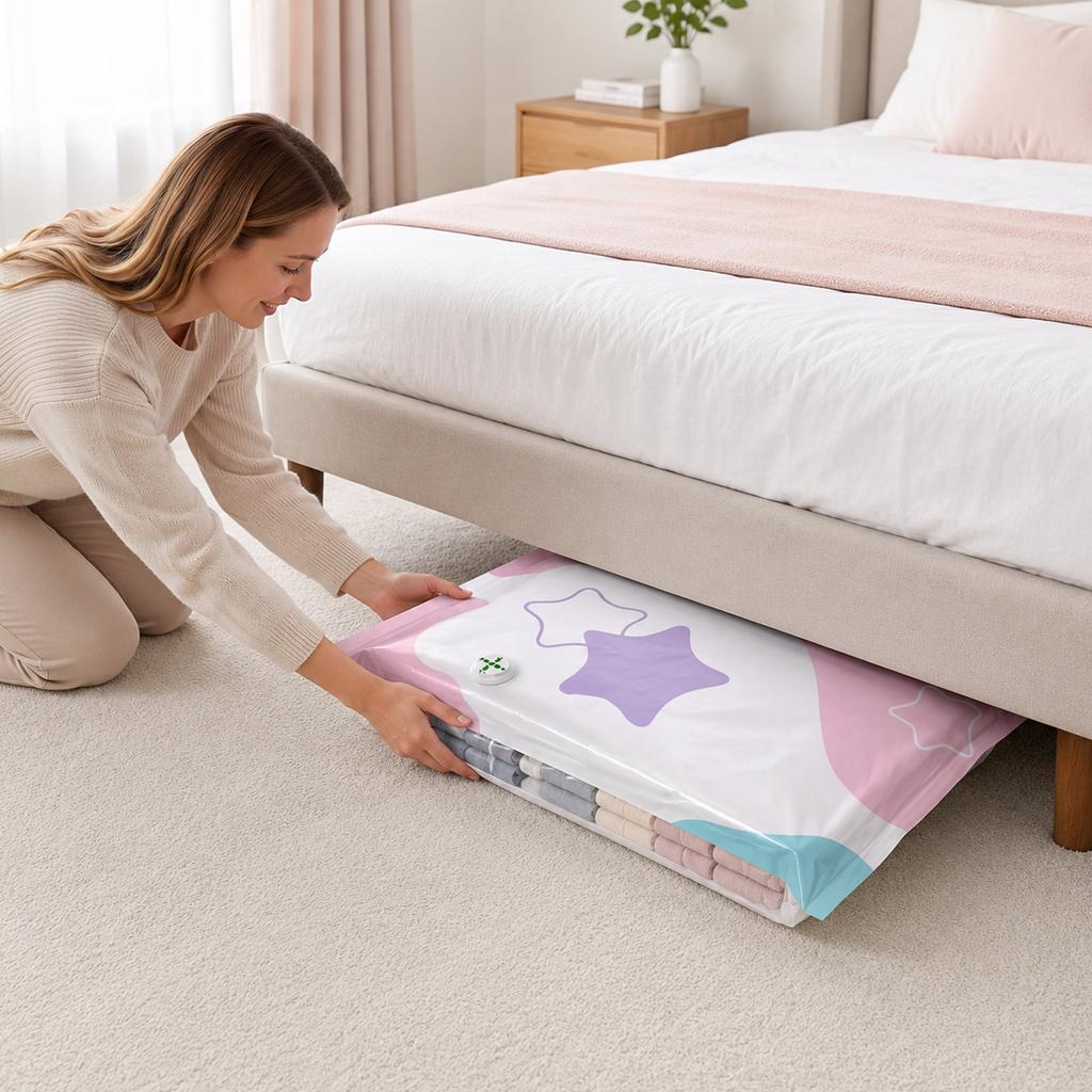 Compression Storage Bags No Vacuum Required - Saving 3D Design for Blankets, Comforters and Clothing