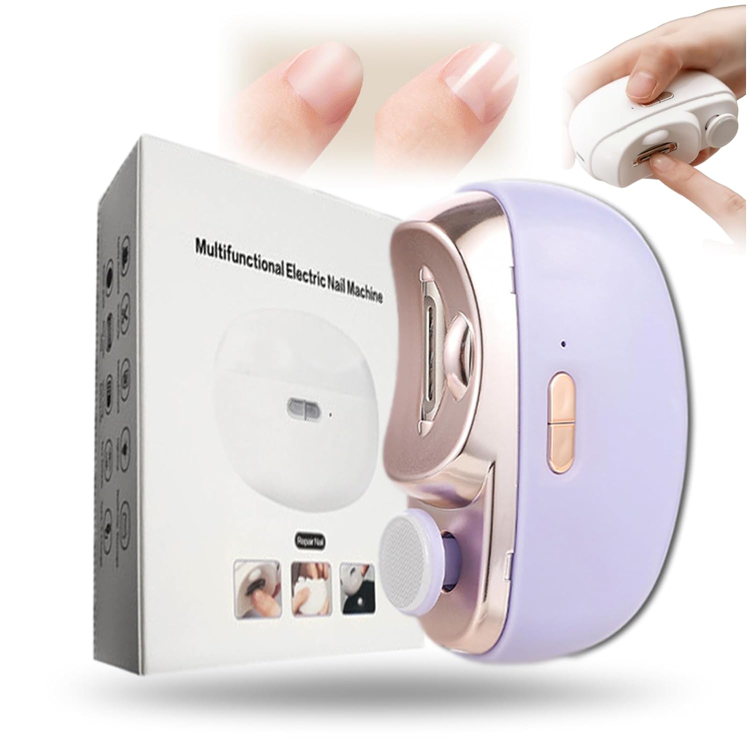 

2 в 1 электрические полировальные автоматические кусачки для ногтей, электрические кусачки для ногтей, профессиональный электрический триммер для ногтей, автоматический триммер для шлифовки ногтей фиолетовый