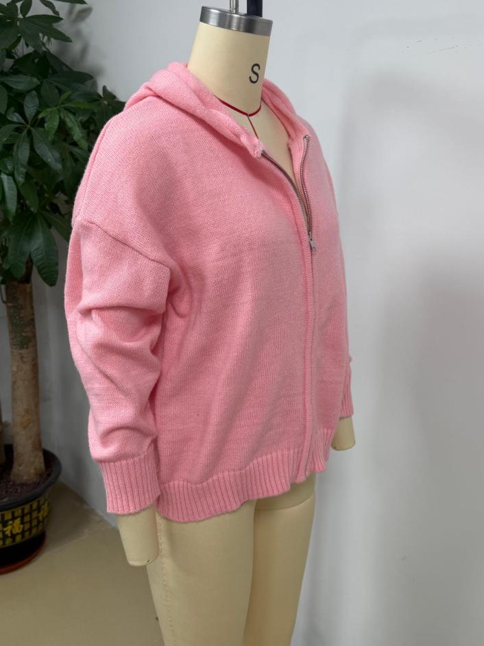 2026 Europese & Amerikaanse Dames Rits Gebreide Hoodie Vest Trui - Nieuwe Herfst/Winter Casual Effen Kleur Mode