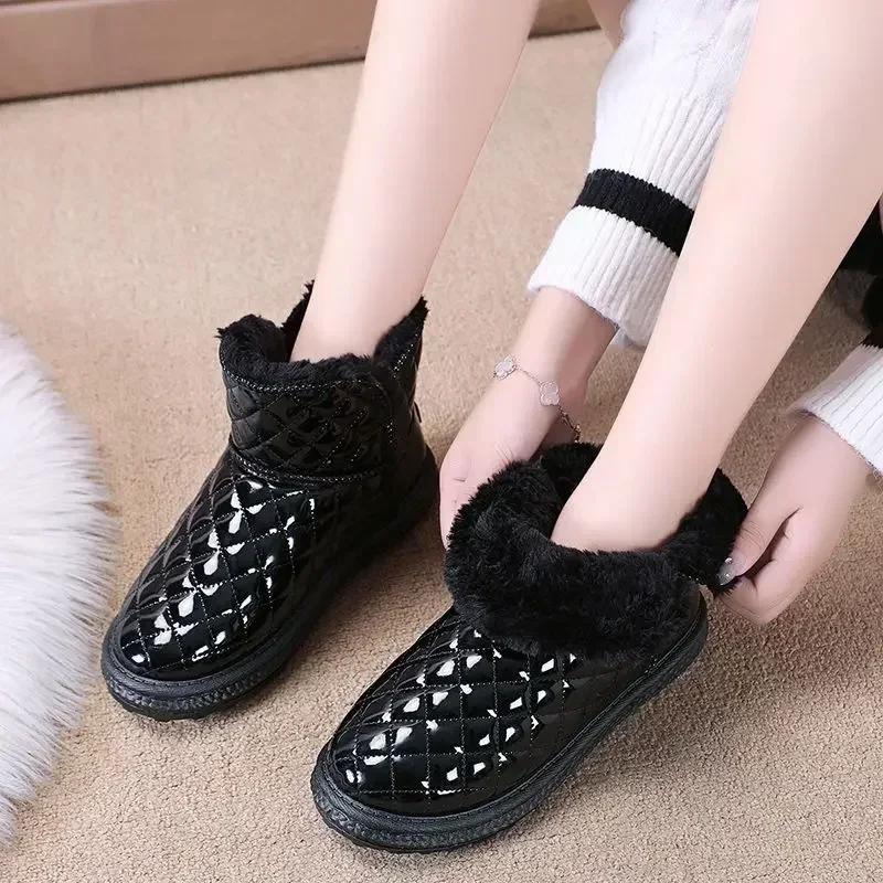 Fashion Elegant With Low Heels Booties Shoes for Women Winter 2025 Goth Pu Chic Waterproof Non Slip On Promotion Womens Ankle Snow Boots