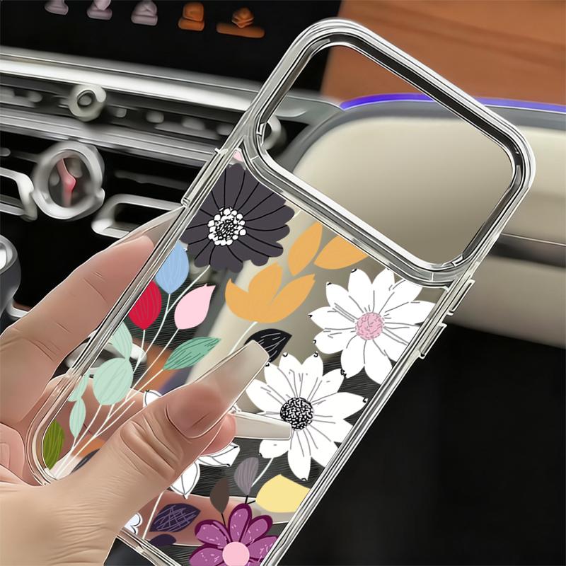 White Flower Pattern Case For iPhone 17 Pro Max iPhone 16 15 14 13 Pro Max 11 17e 16e Plating Lens Frame Clear Soft Silicone Back Cover