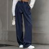 Pantaloni Casual a Gamba Larga a Righe Blu Navy Retrò per Donna
