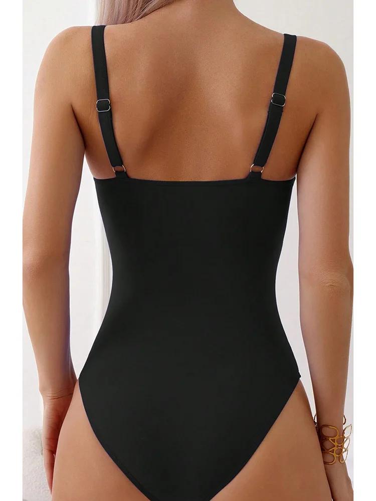2026 V Neck Pleated Swimsuits Female Swimwear One Piece Swimsuit Women High Cut Bather Bathing Suit Swim Beachwear Slim Bodysuit