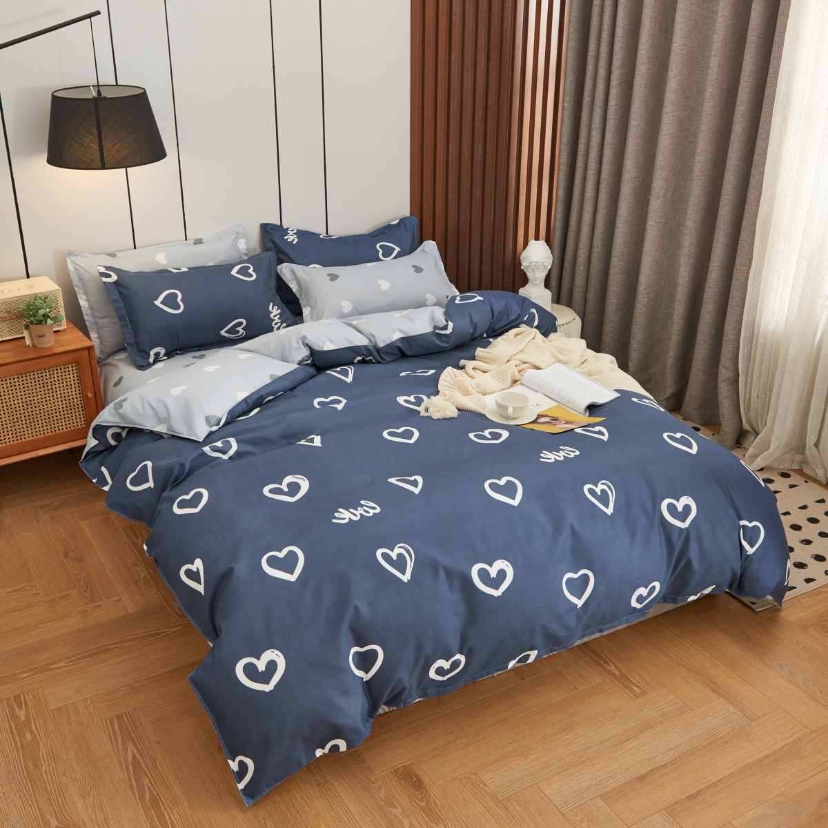 

3pc Geometric Pattern Duvet Cover Without Filler, Simple Square Pattern Lucky Cat Bedding Duvet Cover Without Filler For Bedroom EU Single-135x200