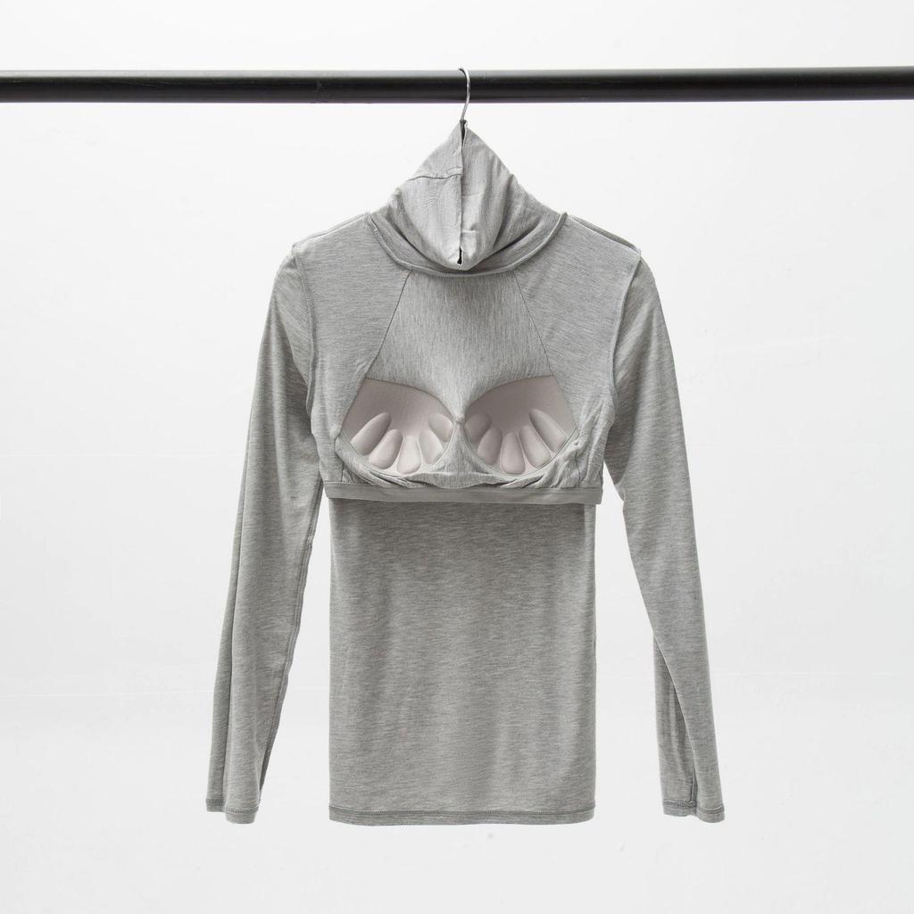 Modal Long-Sleeve Women's Base Shirt with Chest Pads, No Underwire, Integrated Cup, Autumn/Winter Outerwear & Sleepwear