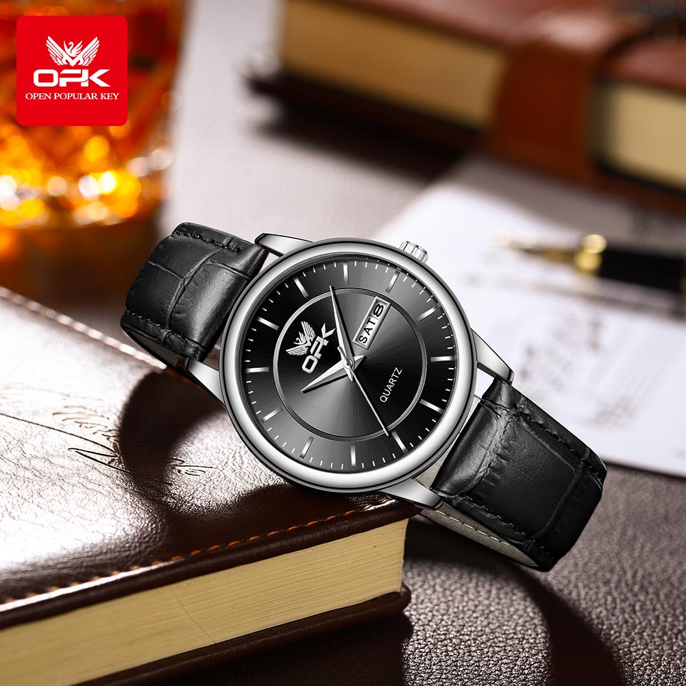 OPK Brand Women's Watch Fashion Double Calendar Quartz Waterproof Night Light 6002