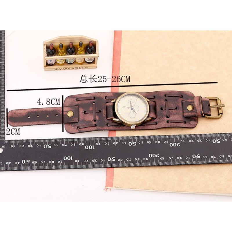 Men Watches Punk Retro Decorative Wide Strap Quartz Watch Male Clock Leather Bracelet Male Quartz Wristwatch Relógios Masculino
