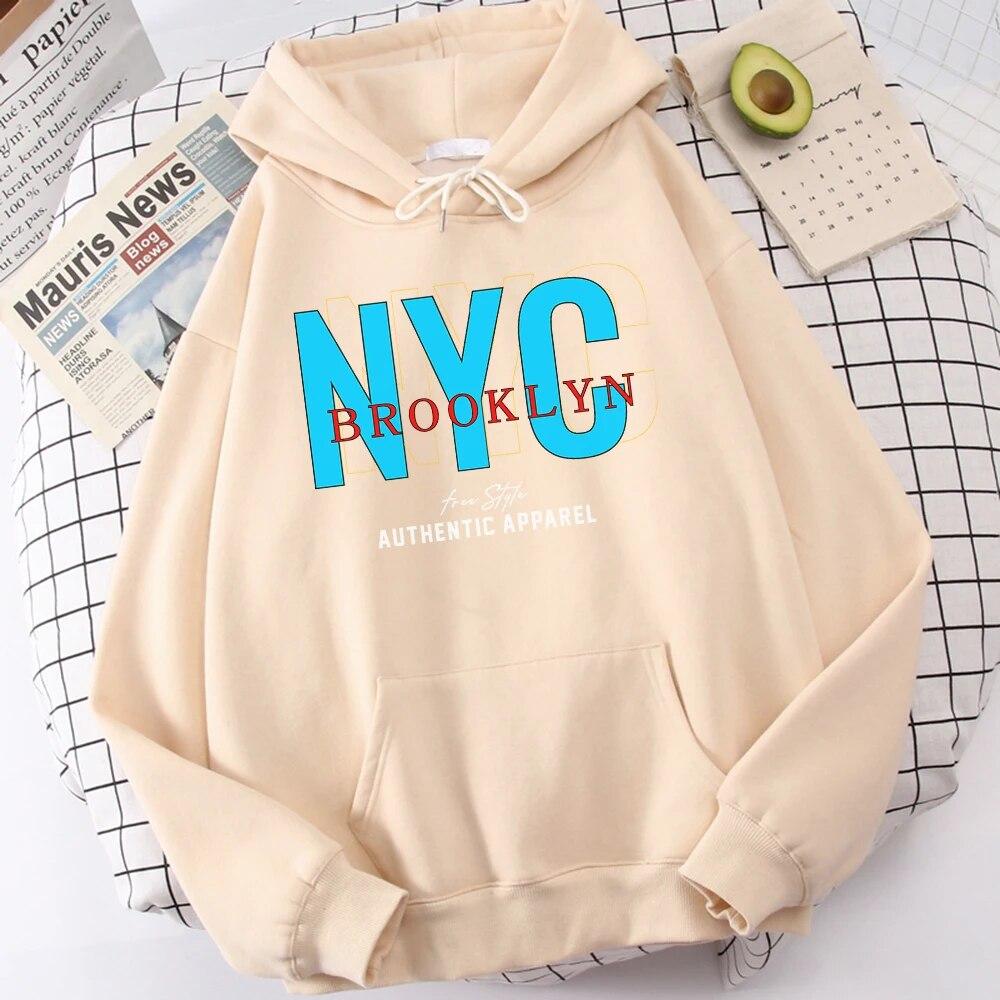 

Women Long Sleeve Hoodie Free Style In Brooklyn, New York City Vintage Street Hoodied Warm Graphic Clothing Unique Loose Sweatshirt