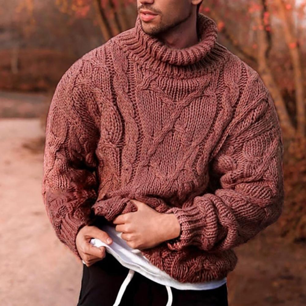 New boy 05 Modieuze heren herfst/winter warme pure kleur gebreide twist vlecht twist gebreide trui coltrui warme pullover XXXL rood