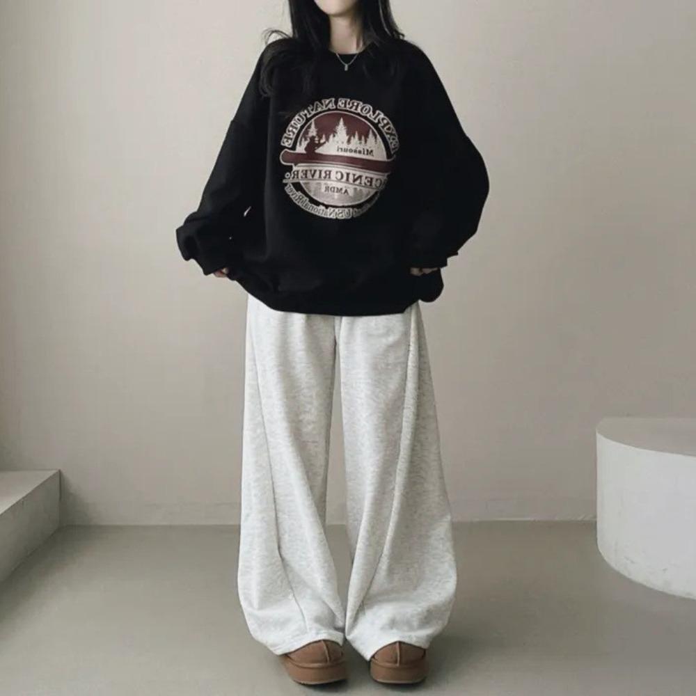 Women's Crew Neck Long Sleeve Sweatshirt Loose Fit Casual Vintage Graphic Print Pullover Daily Fashion Top