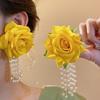1 Pair with Beads Tassel Yellow Rose Earrings Temperament Chinese Rose Earrings  Birthday