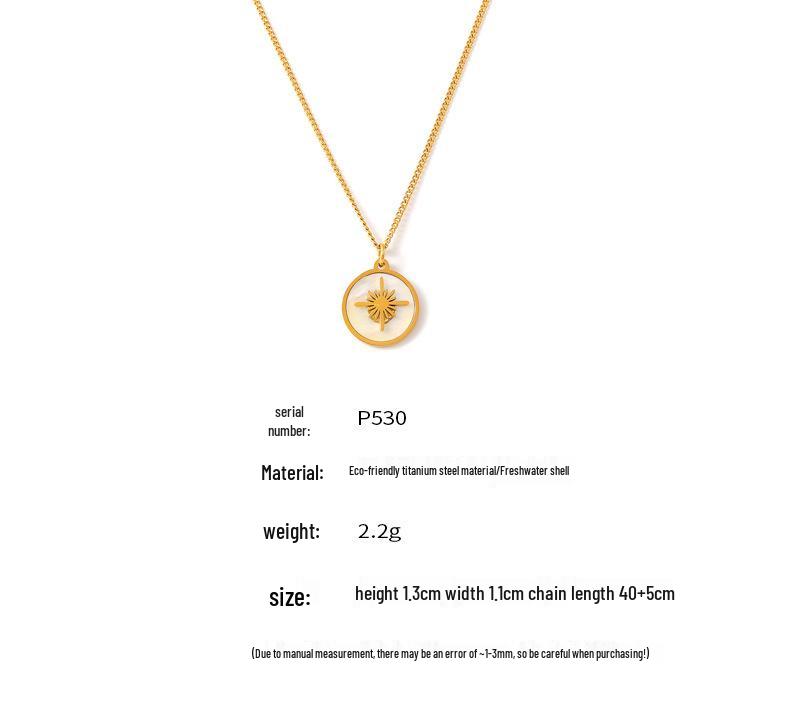 18 Karat Vergoldete Retro Stern Runde Anhänger Halskette aus Titanstahl