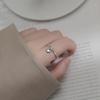 S925 Silver Retro Adjustable Geometric Heart Ring for Women: Japanese-Korean Style with Light Bead Accent