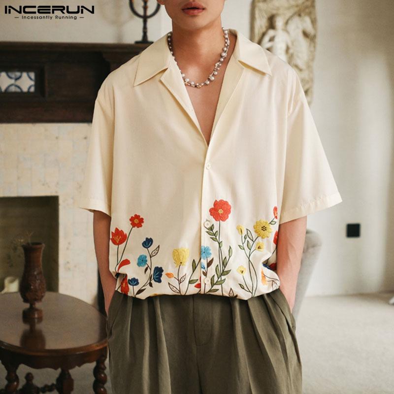 INCERUN Summer Print Men Short Sleeves Holiday Casual Loose Shirts