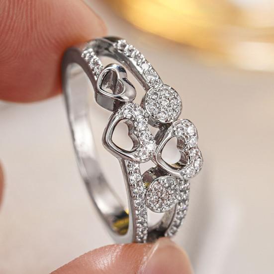 Yousheng Hollow Love Heart Ring Women Rhinestone Statement Ring Sparkling Engagement Promise Ring Wedding Band Valentine's Day Gift for Her