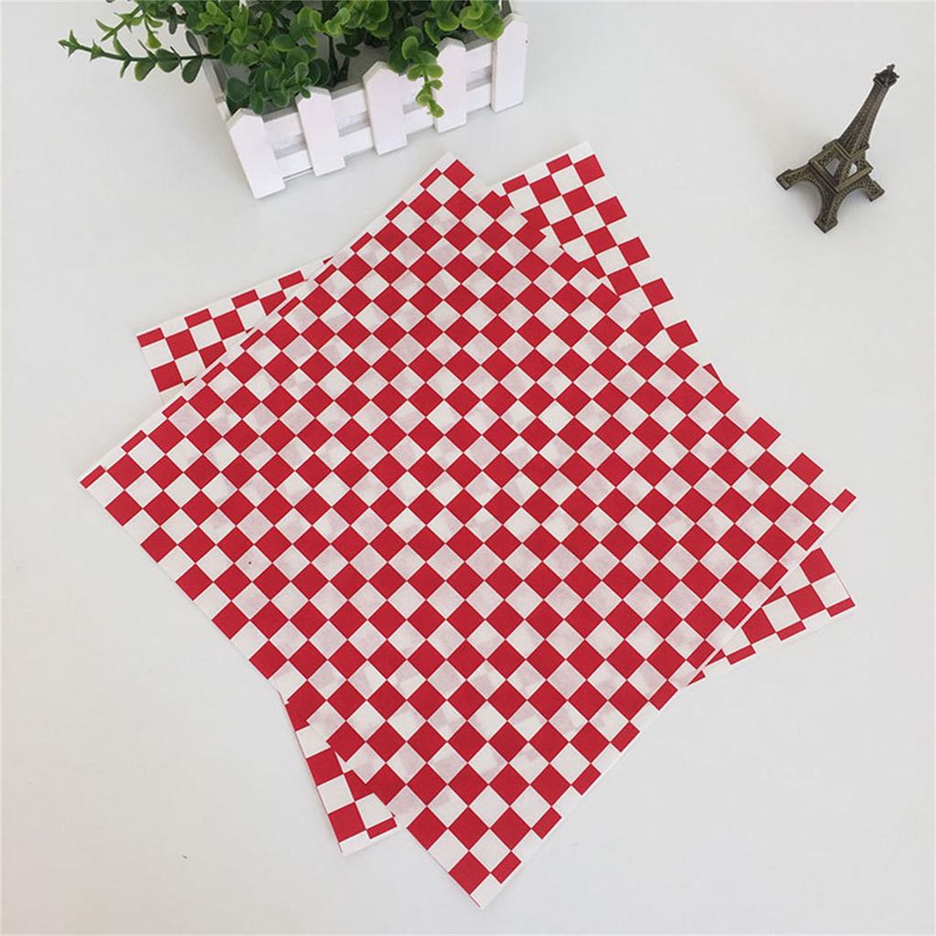100er Pack Lebensmittelpapier-Einlagen Ölbeständiges Verpackungspapier Quadratische Lebensmittel-Verpackungsbögen Geeignet für Delikatessenkörbe