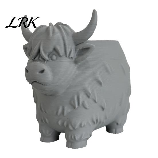 Highland Cow Planter Planter, Large Diameter Flower Pot, 3D Yak Opening Plant Pot Shape PLA Desktop Nordic Style Home Decor Matte Finish серый
