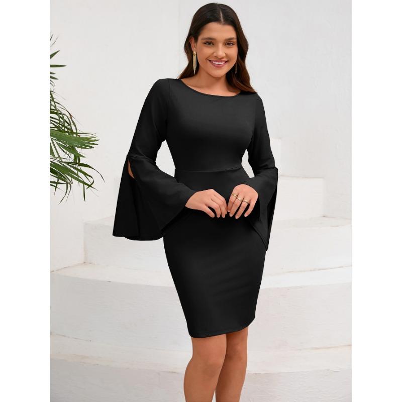 Podzimní a zimní sexy dámské šaty s kulatým výstřihem, s kulatým výstřihem, rukávy, zavinuté, bokové šaty, šaty
