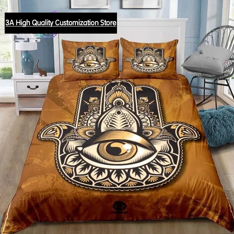 Hamsa Hand Bohemia Bedding Set Single Twin Full Queen King Size Bed Set Adult Boys Bedroom Fatima Hand Bed Linen Lucky Hand