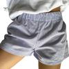 Women Summer Shorts Striped Print High Elastic Waist Retro Loose Above Knee Length Casual Sport Homewear Short Pants