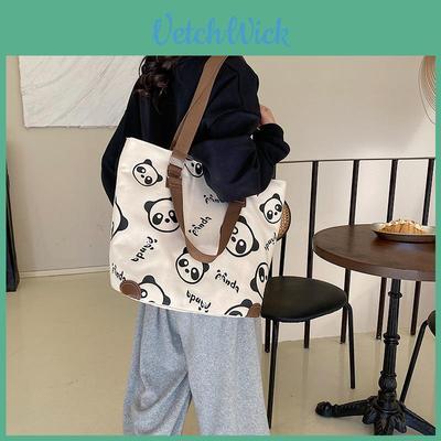 Cute Panda Canvas Shoulder Bag Large Capacity Tote Bag Cartoon Casual Student Handbag
