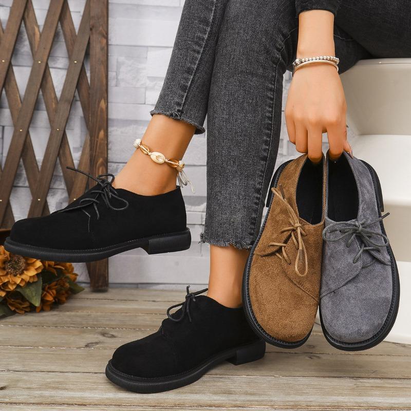 Large size platform women's spring and autumn new thick heel lace-up fashionable versatile and comfortable small leather shoes