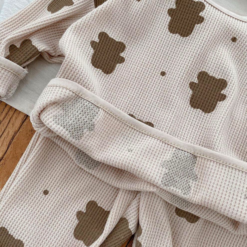 Jaydyequ Baby Long Sleeve Loungewear Mesh and Bear Kids Gift Girls' Pajamas, Set, 100cm, Print, Khaki, Spring/Autumn Clothes,