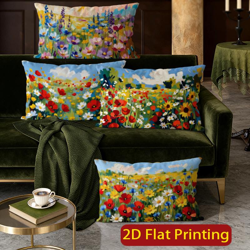 Vintage Floral Field Print Rectangular Pillowcase Suitable For Sofa Bedroom Car Pillow Cover Cushion Rectangular Back Cushion