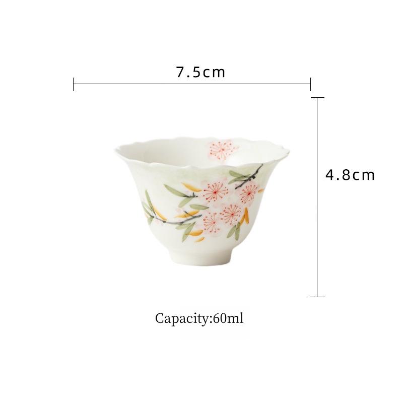 Jade Mud White Porcelain Hand-Painted Beautiful Flowers Gai Wan Tea Bowl Tea Maker Lady Tea Set Tea Ceremony Kung Fu Tea Set