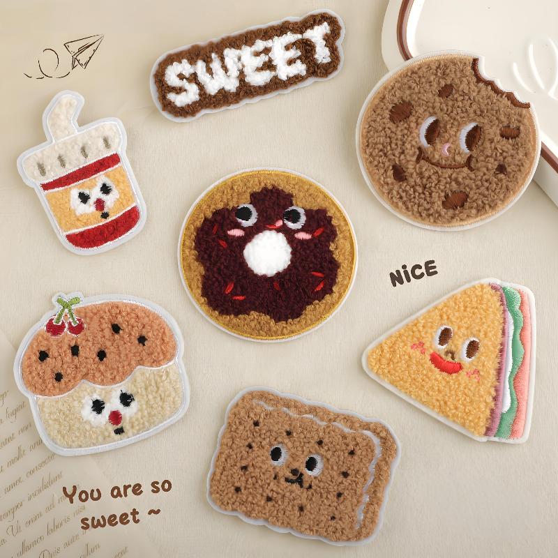 Self Adhesive Biscuits French Frie Patch For Clothing Iron On Embroidered Fabric Badge Patch Diy Apparel Accessories