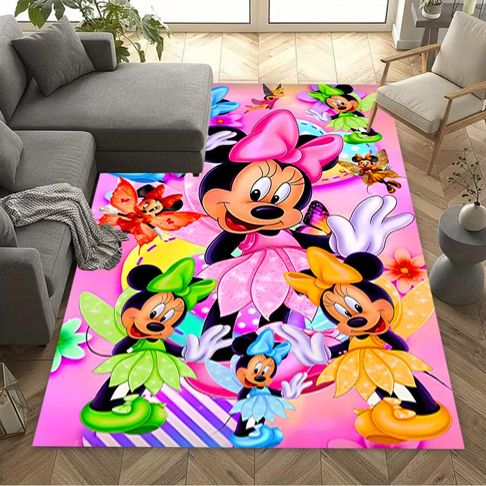 Minnie Mouse Floral Fantasy Area Rug Suitable for Dormitory Playrooms Dining Room Kitchen Antislip Carpet Office home decor Gift for Festivals