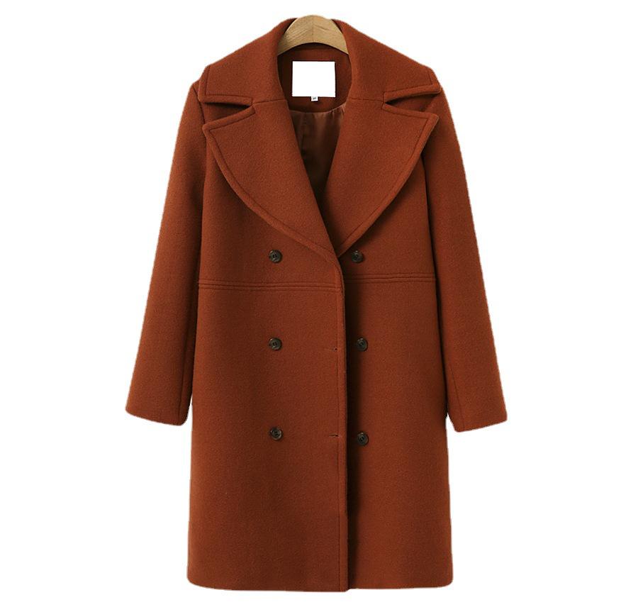 European & American Large Size Women's Double-Breasted Woolen Coat, Medium-Length Trench for Autumn & Winter