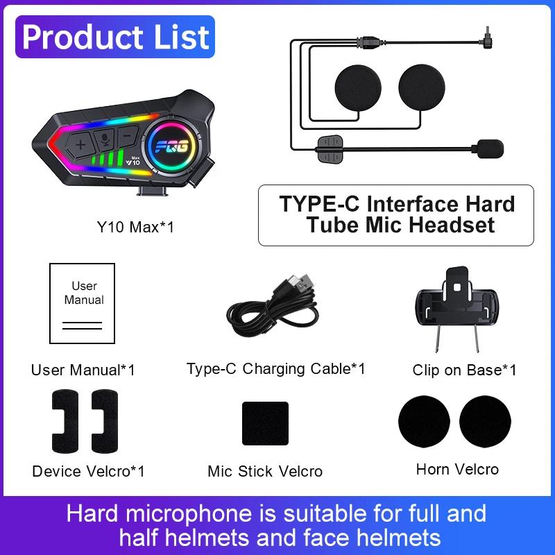 KEBIDUMEI Bluetooth 6.0 Motorcycle Intercom Helmet Headset with RGB Ambient Light Noise Reduction Earphone Wireless Interphone