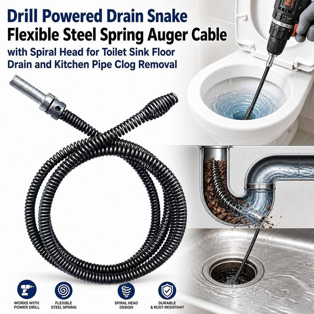 Flexible Spring Drain Snake Drill Powered Spring Drain Auger Plumbing Snake  Toilet Drain Cleaning