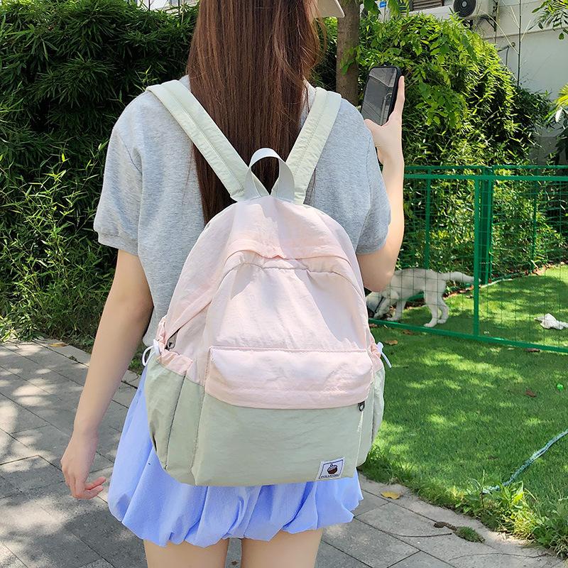 New Trend Lightweight Contrasting Color Backpack Simple Middle School College Student Commuting Schoolbag Large Capacity Travel Outdoor Backpack