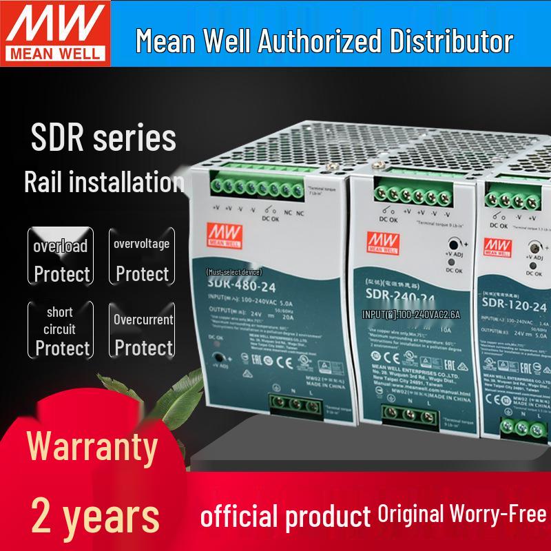 

SDR Series Slim PFC DIN Rail Mount Switching Power Supply for Motor Drive, PLC, Industrial Control, Parallelable 75W 24V