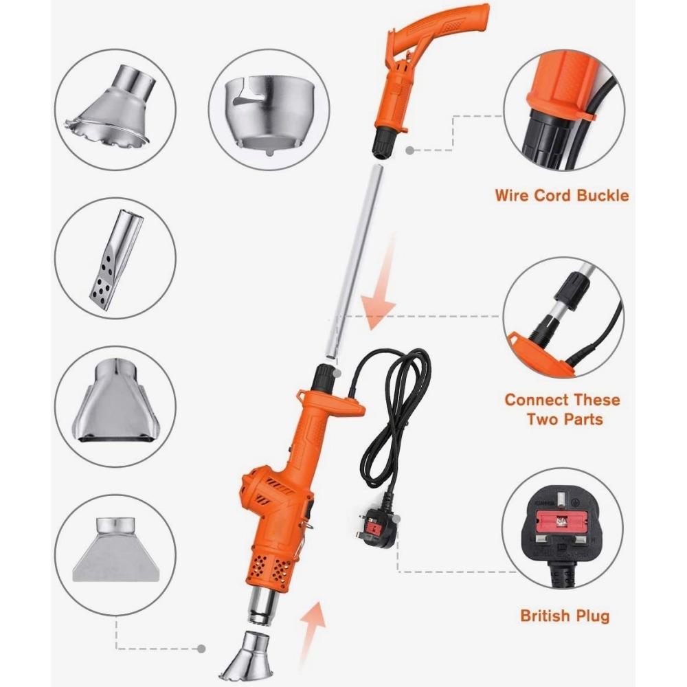 Pistolet à air chaud électrique 3 en 1 2000 W, désherbant, briquet barbecue, lance-flammes, brûleur de mauvaises herbes thermique, outil de jardin, désherbeur thermique