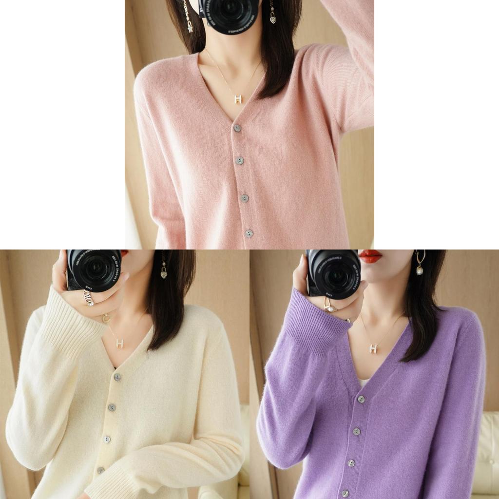 Knit Cardigan For Women With Vneck Long Sleeves Soft Polyester Blend For Casual Wear