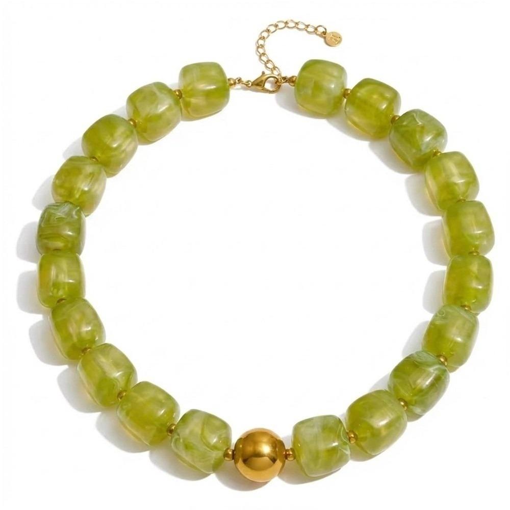Square Bead Acrylic Necklace Acrylic Sweater Chain Fashion Women Clavicle Chain Ladies Gift зелёный
