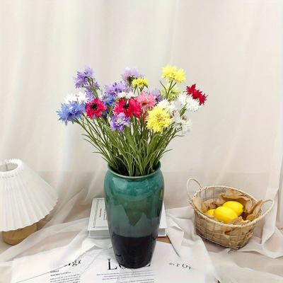1 Stück dreiköpige beflockte Kornblume Simulationsblume für Geburtstagsgeschenk Heimdekoration