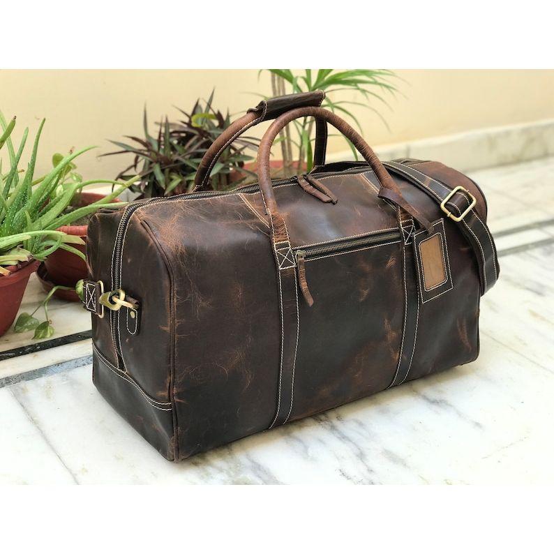 20 Inch Leather Travel Weekend Bag for Men, Leather Travel Bag, Leather Gym Bag, Overnight Travel Bag, Mens Duffle Bag