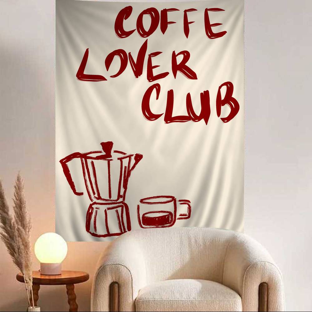 Fashion Coffee Line Anime Tapestry Hippie Flower Wall Carpets Dorm Decor Wall Hanging Home Decor