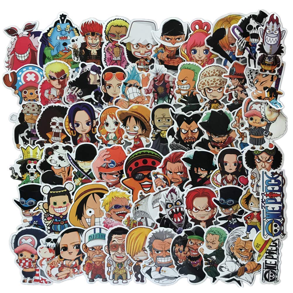 One Piece Pirate King Comic Waterproof Sticker Set for Mobile and Laptops 60-Piece Suitcases, Bicycles, Helmets, Computers, Phones,