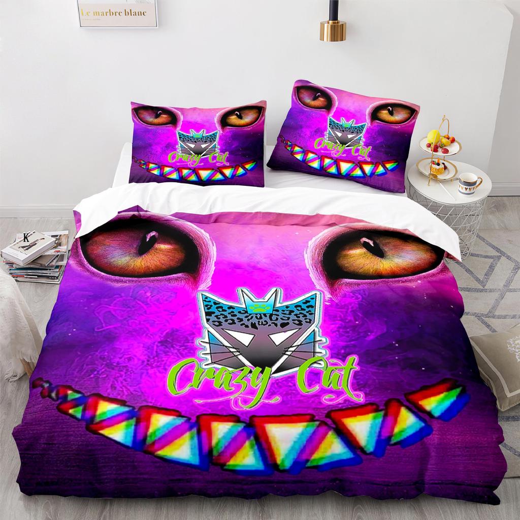 Cat Duvet Cover Set King Size Cute Cats Pattern Bedding Set Decorative Animal Polyester Comforter Cover with Pillowcases for Kid