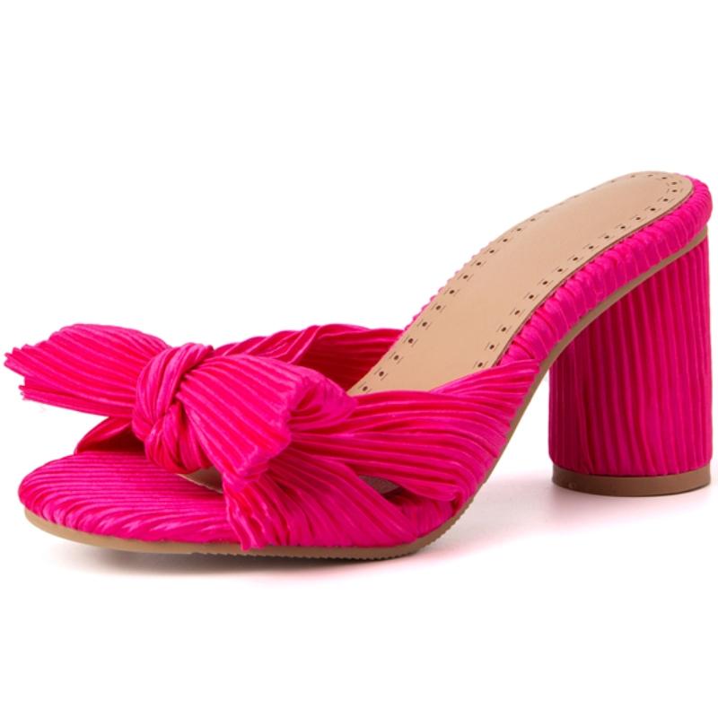 Fashion Fashion Summer Slippers Sandals Shoes Woman Outside Sweet Bow High Heels Slides Green Red Black Party Shoes Female Large Size 50