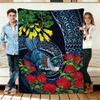 Blue Bird and Red Flower Flannel Blanket Soft Cozy Throws Napping Travel Use